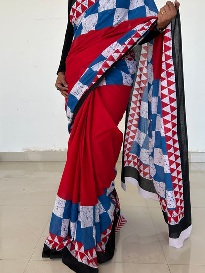 Hand BlockPrint Cotton Saree with Blouse