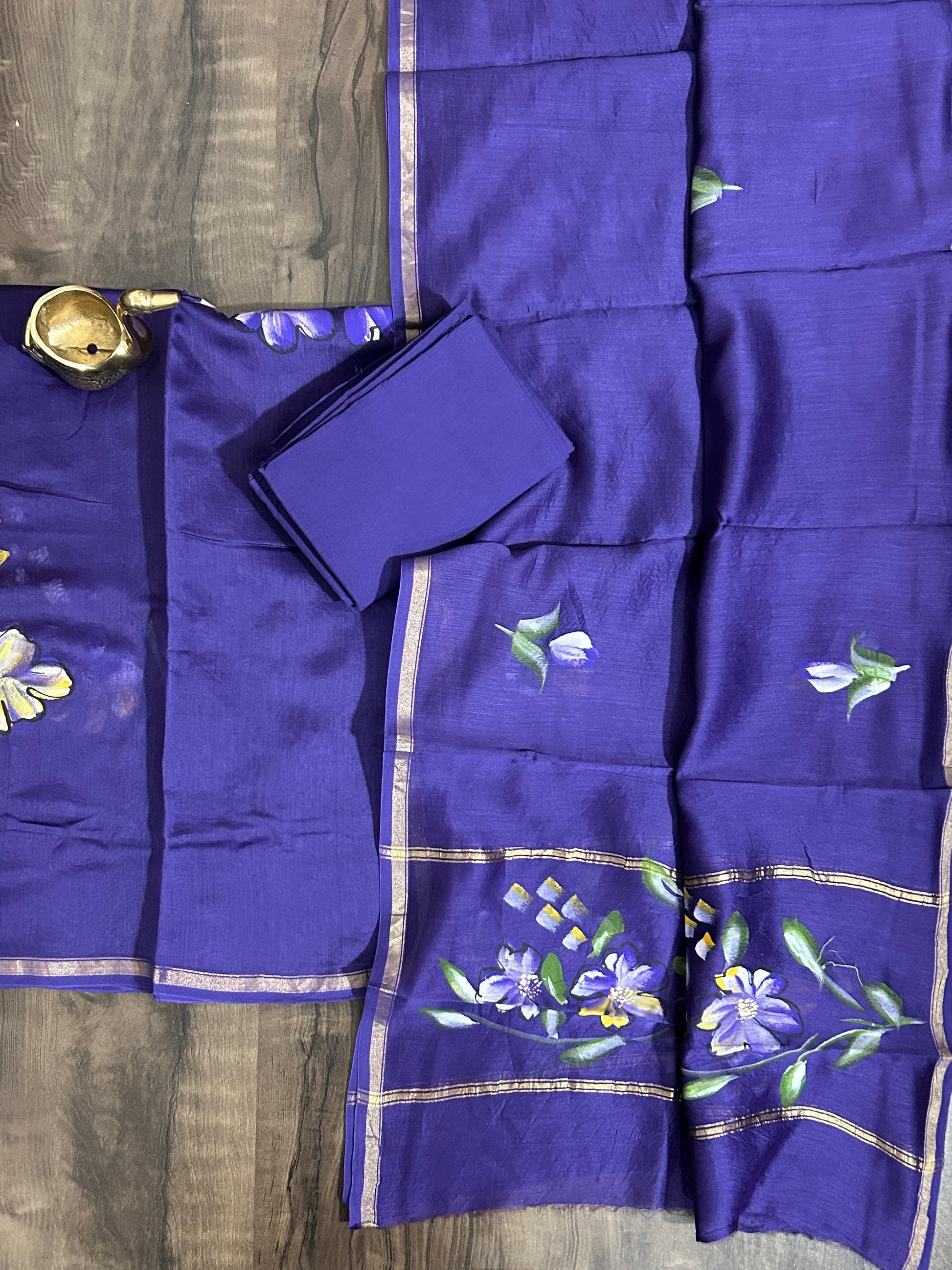 Hand Painted Chanderi Silk Cotton Dress Material