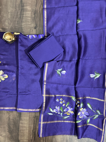 Hand Painted Chanderi Silk Cotton Dress Material