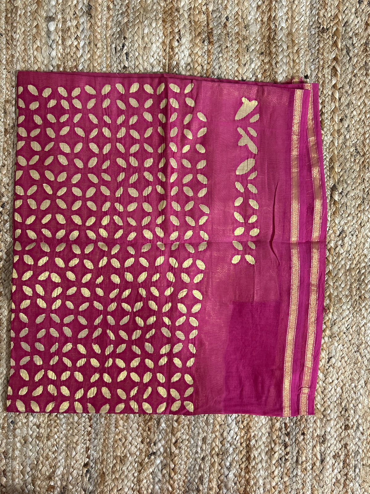 Pink Appliqué Work Chanderi Silk Kurti Fabric
