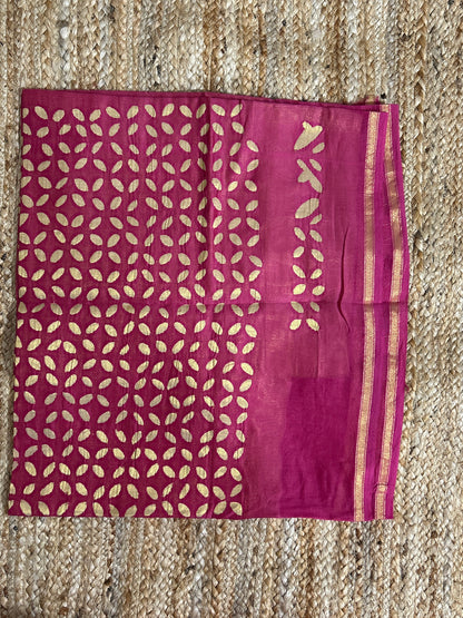 Pink Appliqué Work Chanderi Silk Kurti Fabric