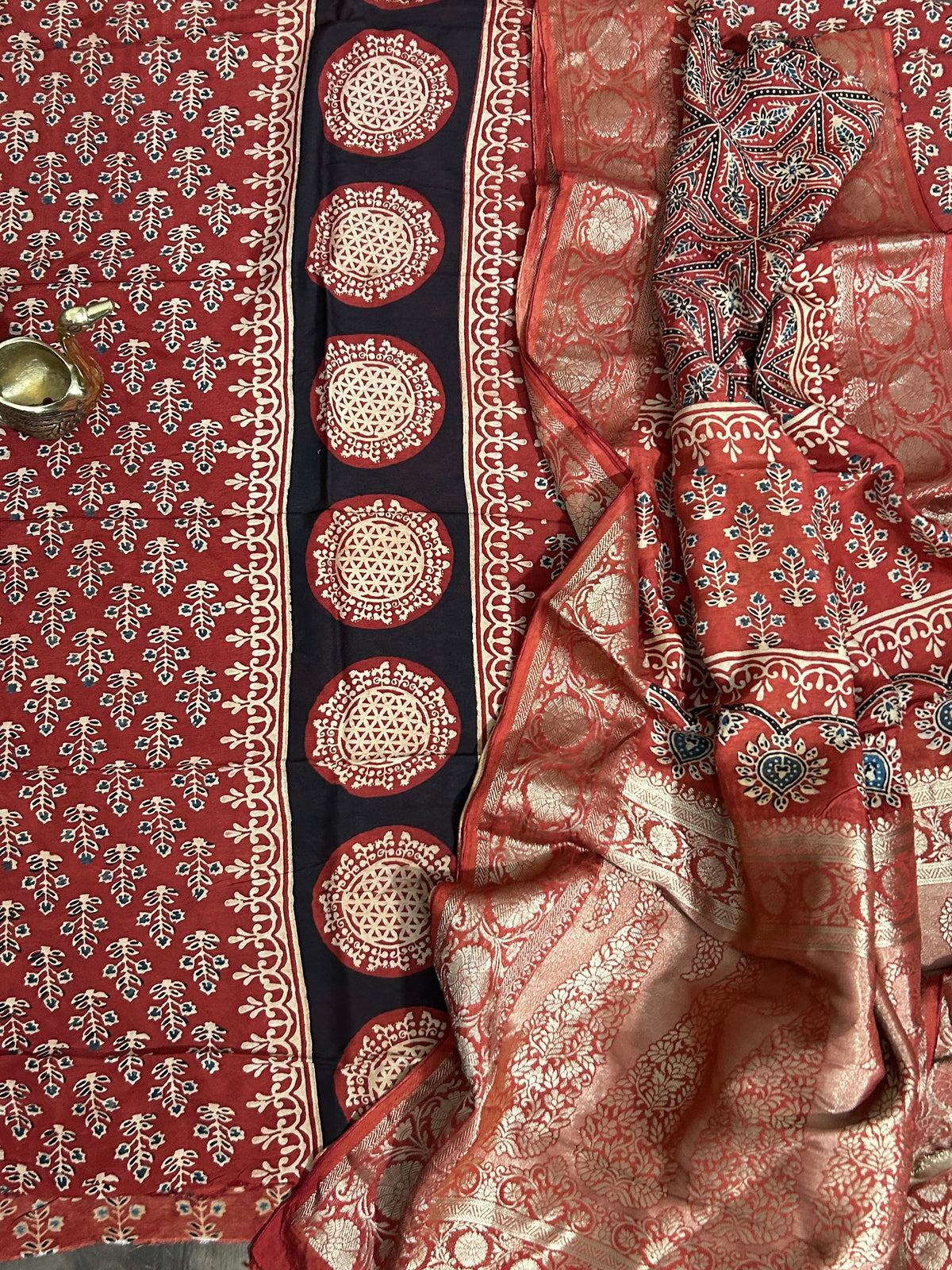 Ajrakh Dola Silk Dress Material