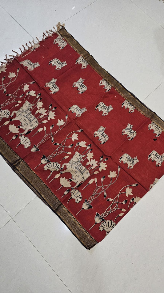 Kalamkari Silk Dupatta in pichwai print