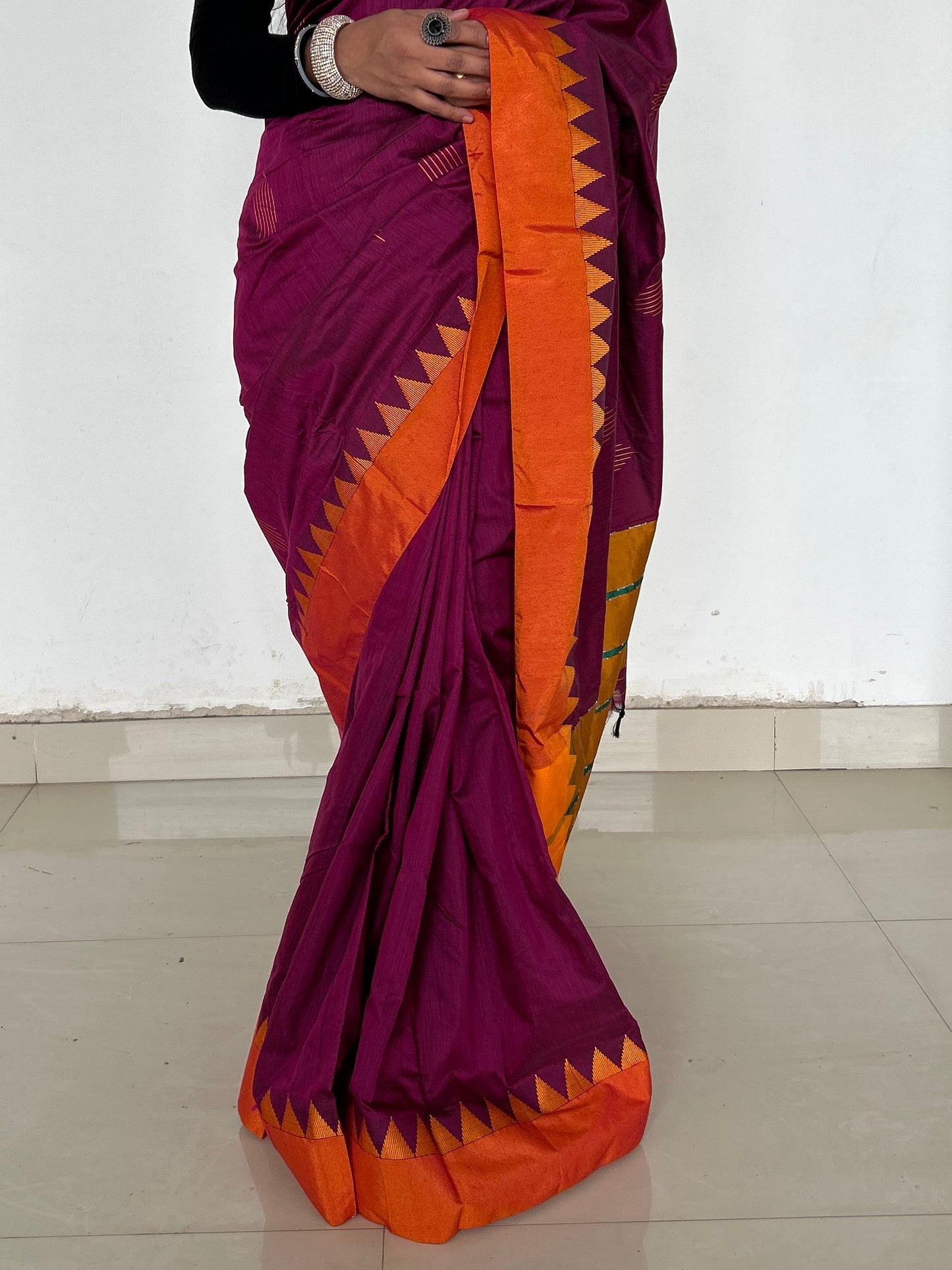 Cotton Silk Saree with Temple Border