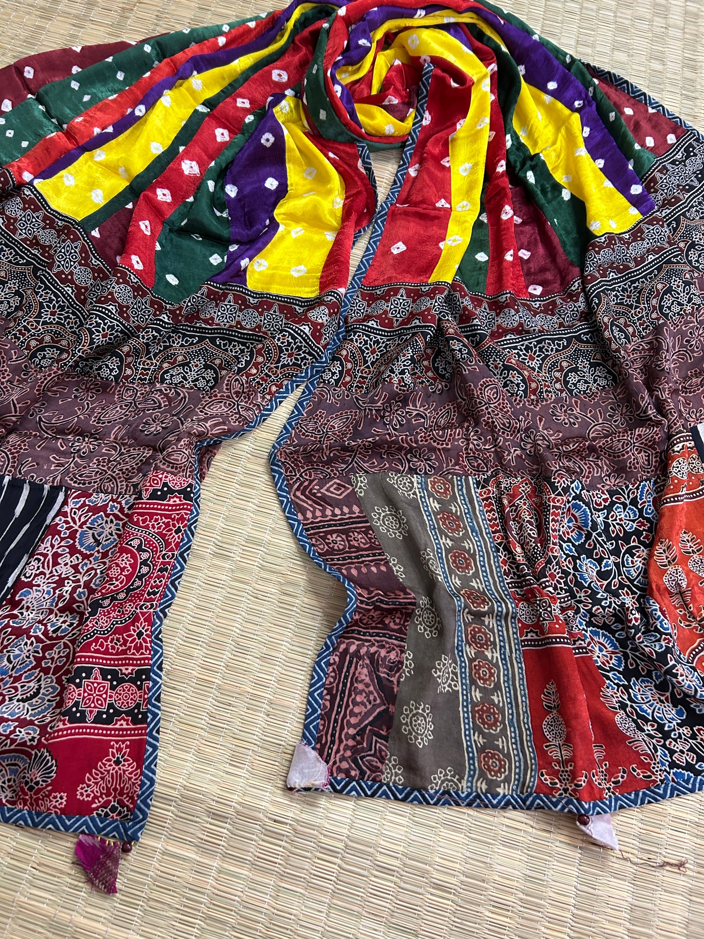 Ajrakh Bandhej Patch Work Modal Silk Dupatta (dup 37)