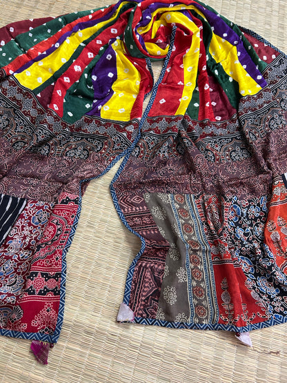 Ajrakh Bandani Patch Work Modal Silk Dupatta (D60)