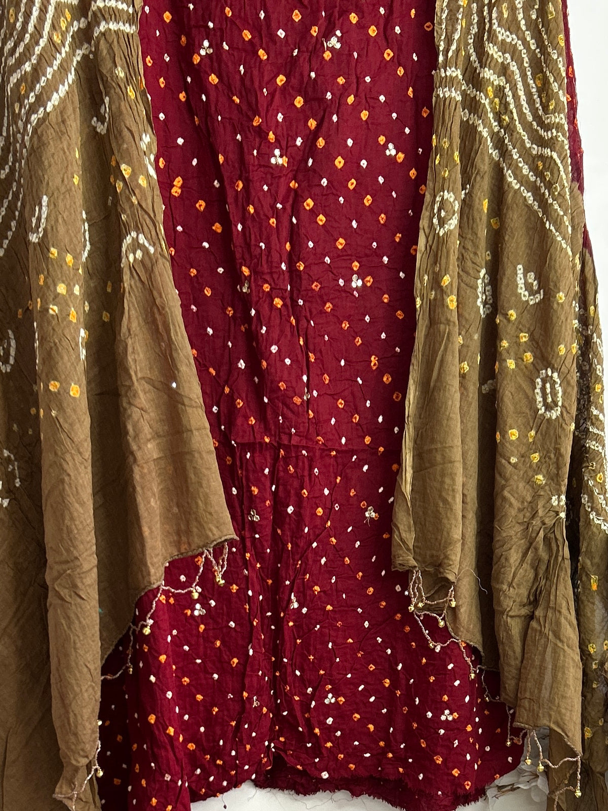 Mirror work Cotton Rai Bandhani Dress Material