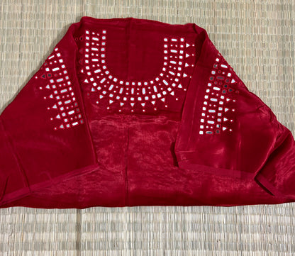 Deep red Mashroo Silk Mirror Work Blouse Piece