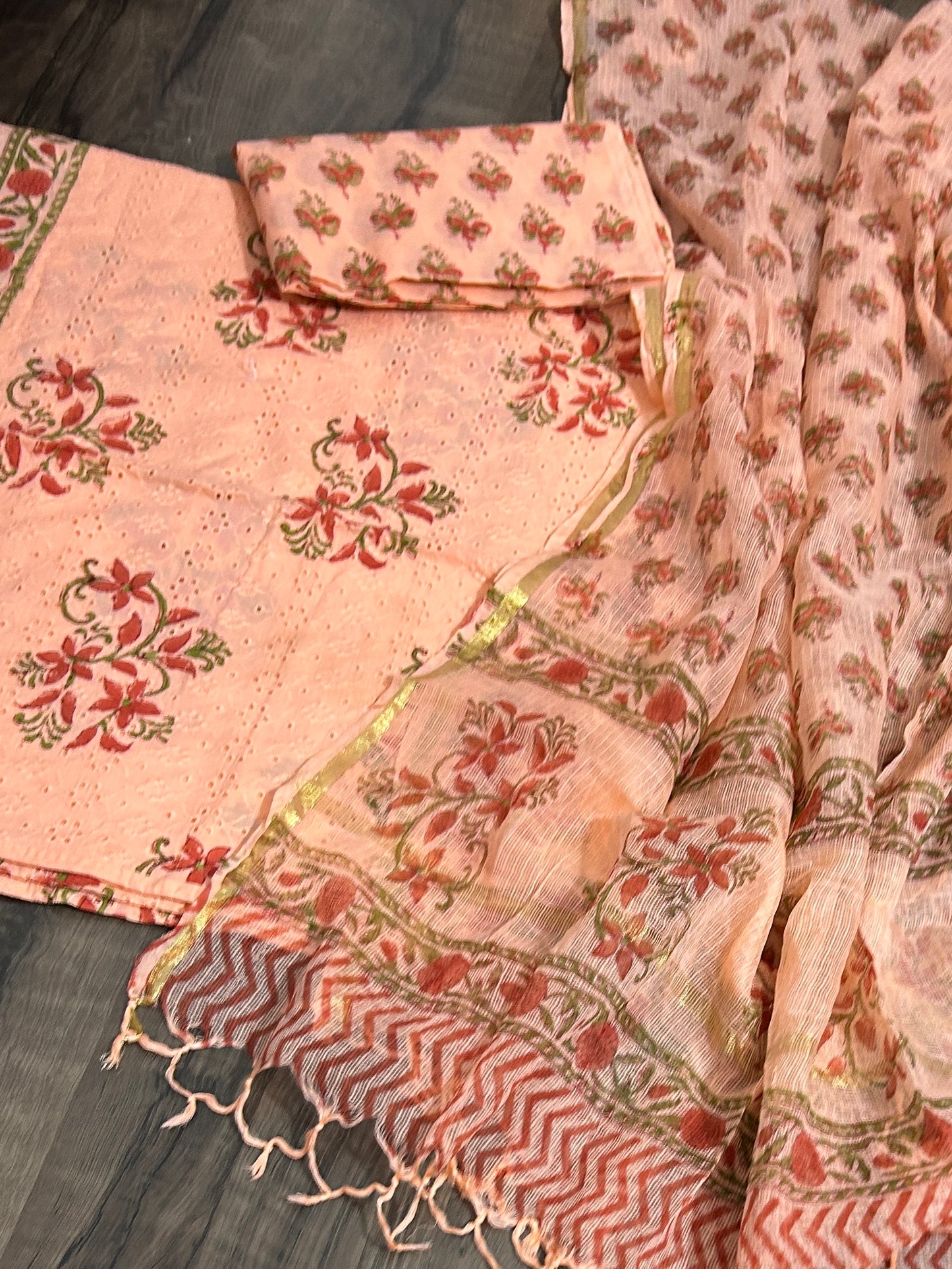 Hand BlockPrint Cotton Dress Material with Kota dupatta