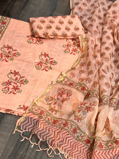 Hand BlockPrint Cotton Dress Material with Kota dupatta