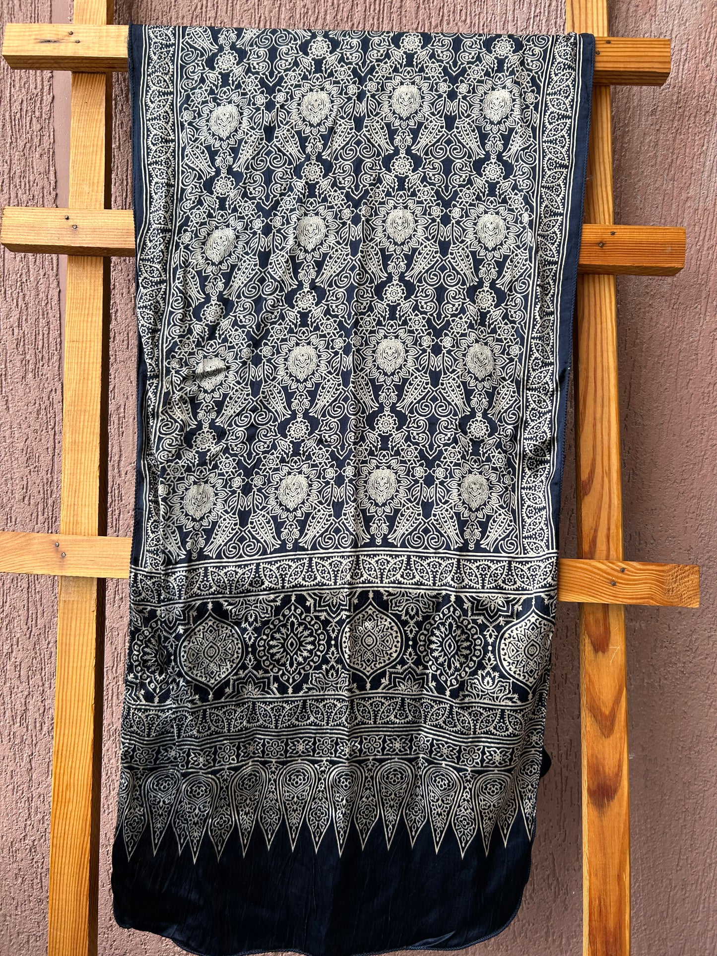 Ajrakh Mashroo Silk Stole (D75)