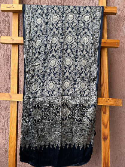 Ajrakh Mashroo Silk Stole (D75)