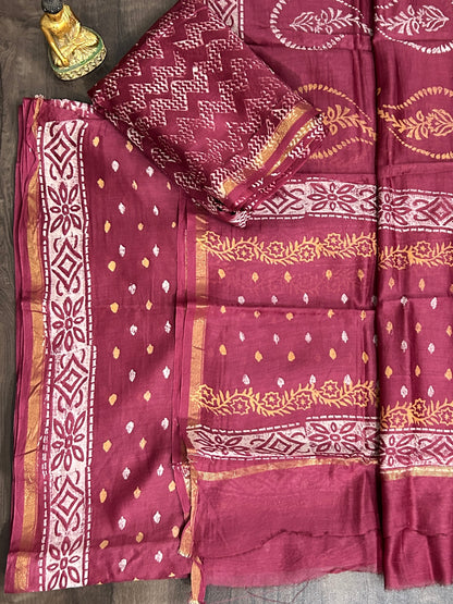 Chanderi Pure SIlk Cotton Hand BlockPrint Dress Material