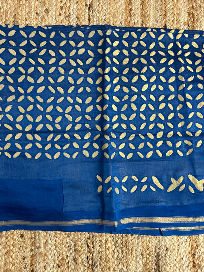 Blue Appliqué Work Chanderi Silk Kurti Fabric