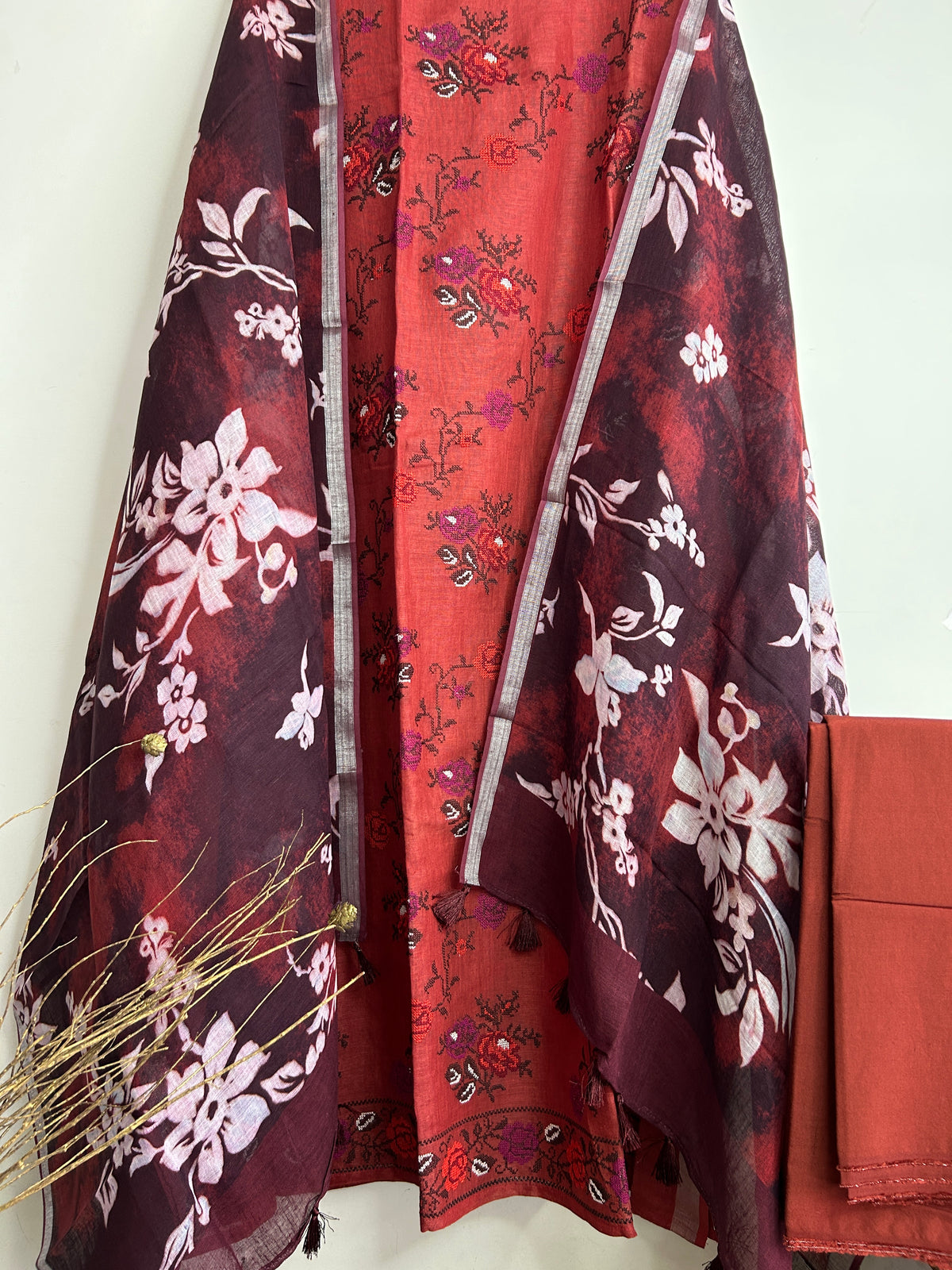 Linen Cotton Dress Material with Cross Stitch Embroidery