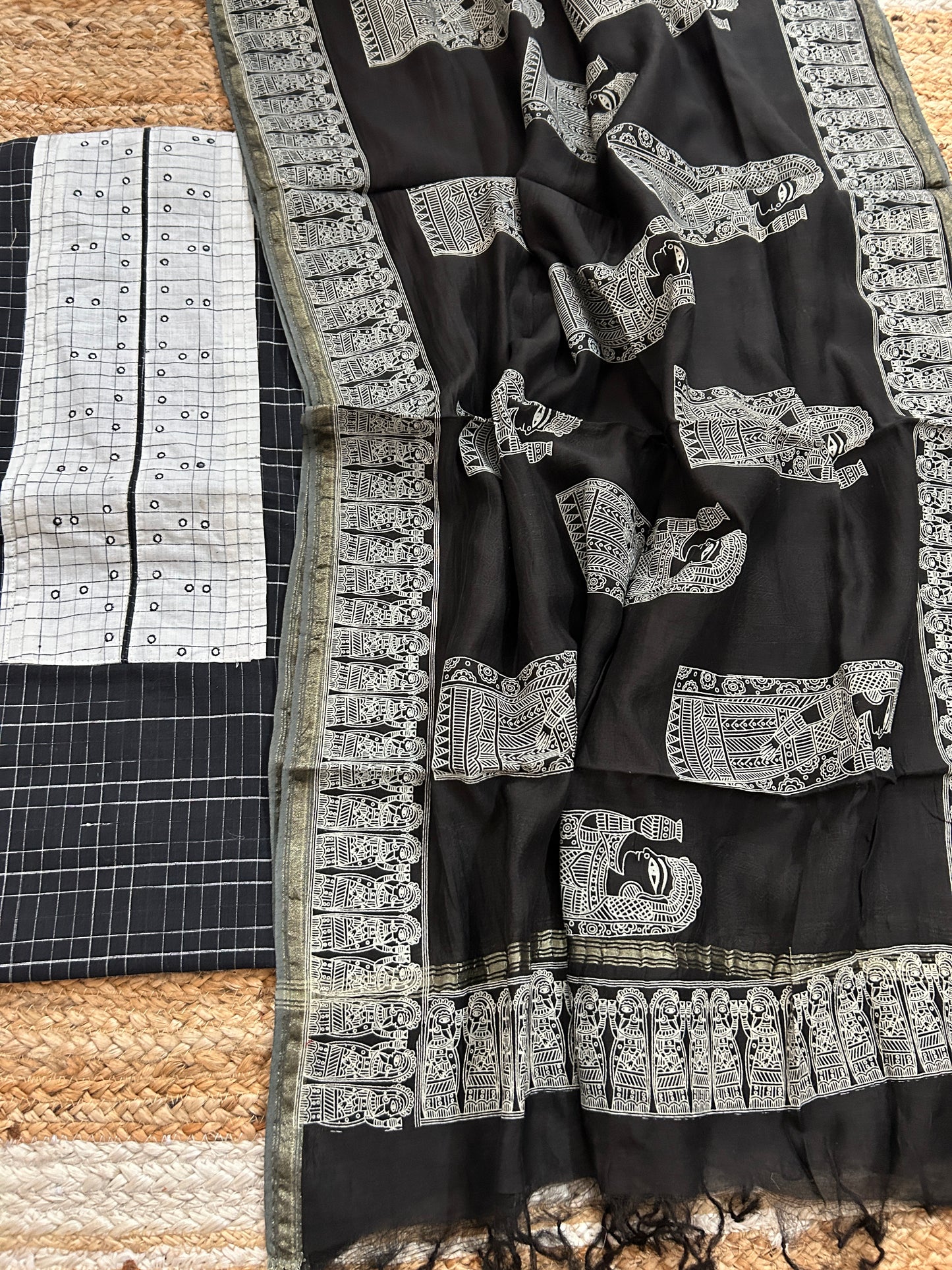 Handloom Cotton Dress Material with Maheshwari Dupatta