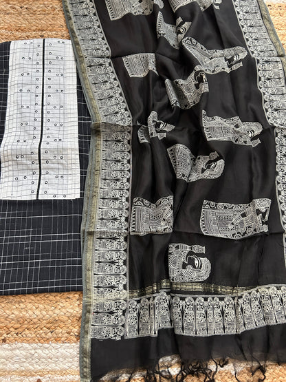 Handloom Cotton Dress Material with Maheshwari Dupatta