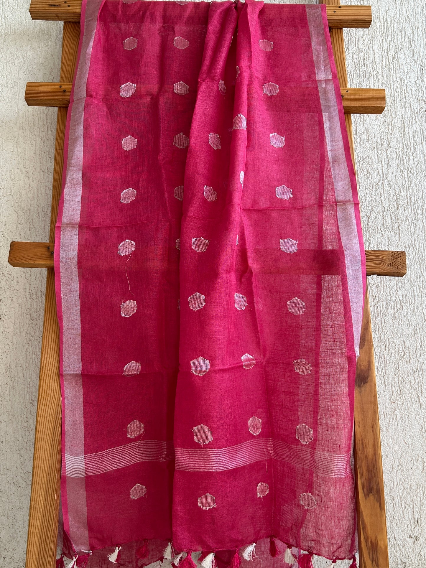 Pure Linen Dupatta with All over bootis and tassels