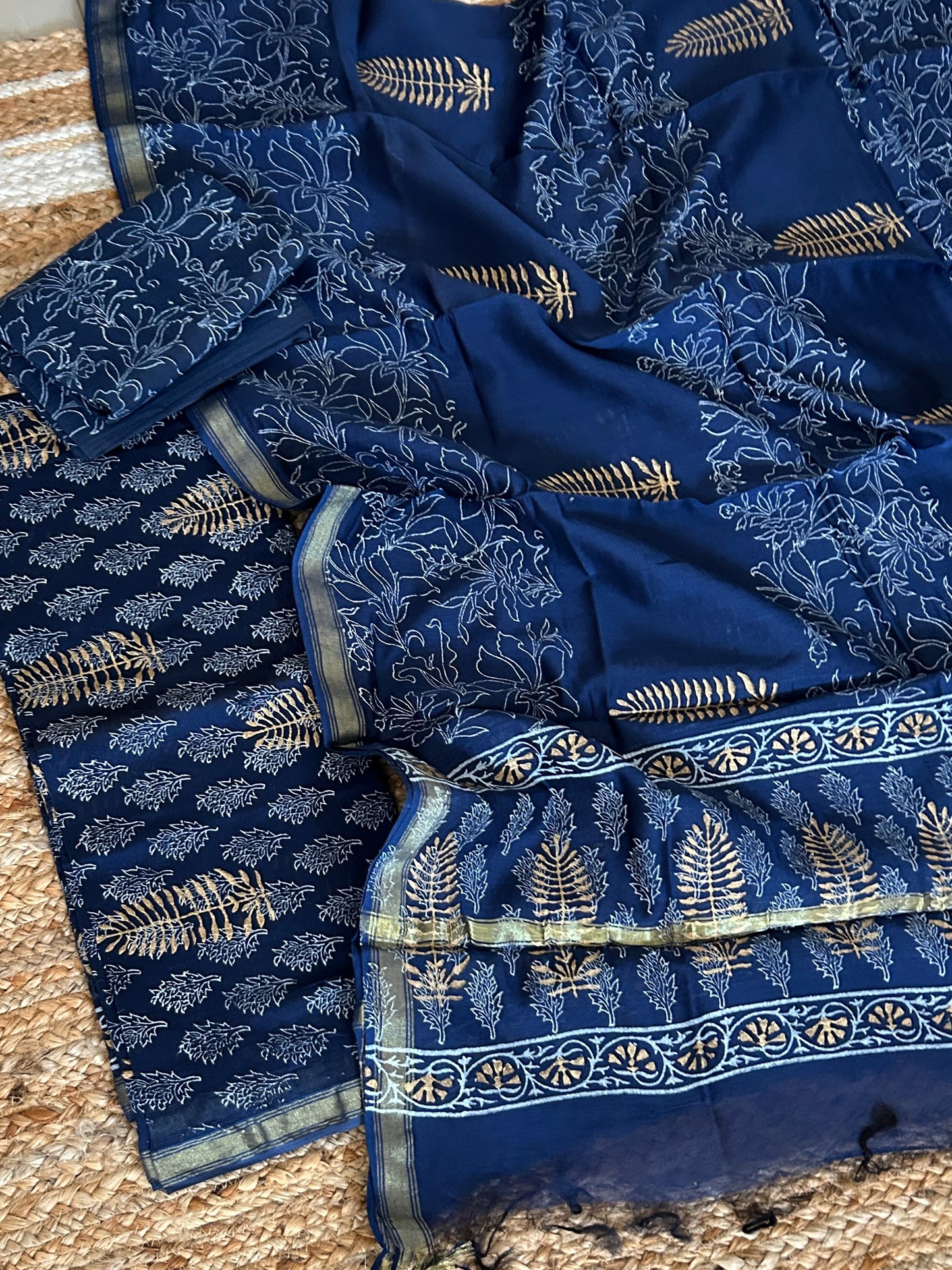 Gold Print Chanderi Silk Cotton Dress Material
