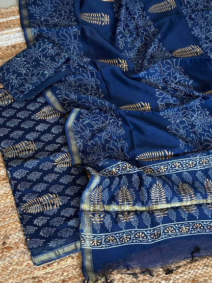 Gold Print Chanderi Silk Cotton Dress Material