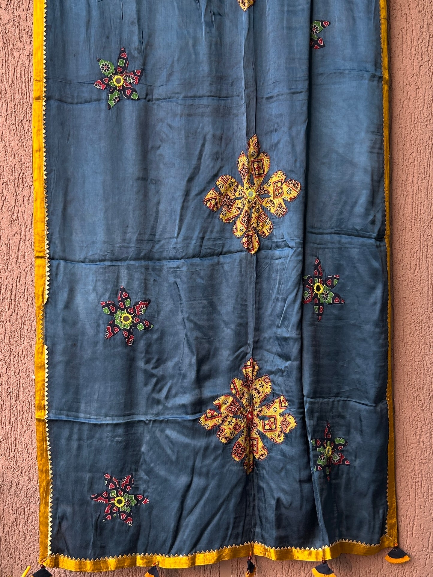 Ajrakh Patch-Work and Mirror-work Modal Silk Dupatta