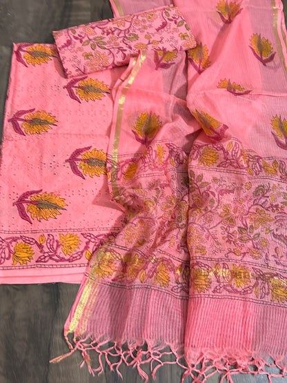 Hand BlockPrint Cotton Dress Material with Kota dupatta