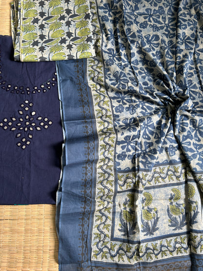 Cotton Mirror Work Dress Material