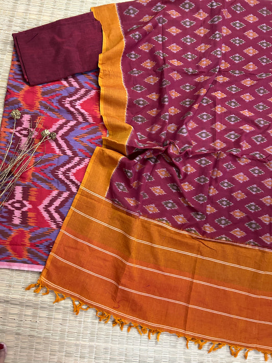 Double Ikat Cotton Dress Material with Uzbek top