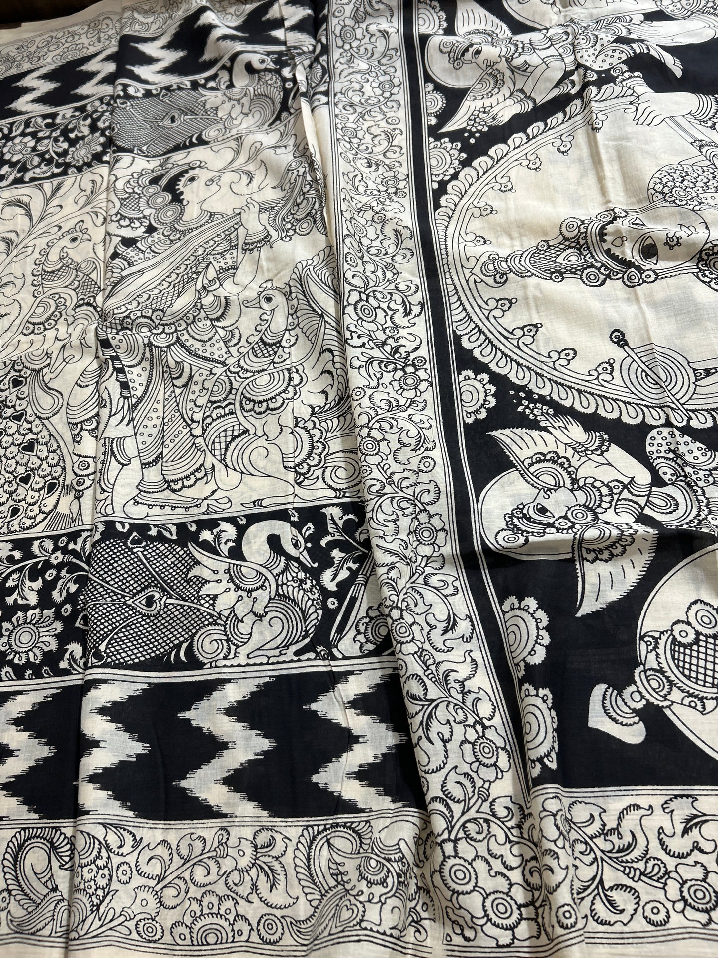 Kalamkari Hand Painted Malmal Cotton Saree with Blouse