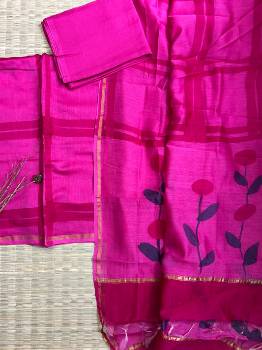 Hand Painted  Maheshwari Silk Dress Material