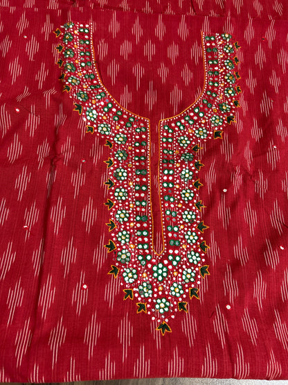 Ikat Cotton Dress Material with Pure Chiffon Dupatta