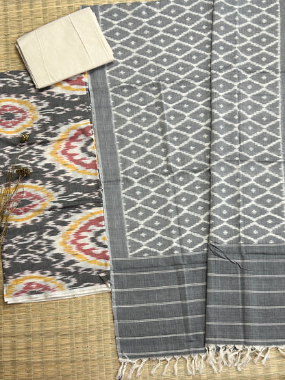 Double Ikat Cotton Dress Material with Uzbek top
