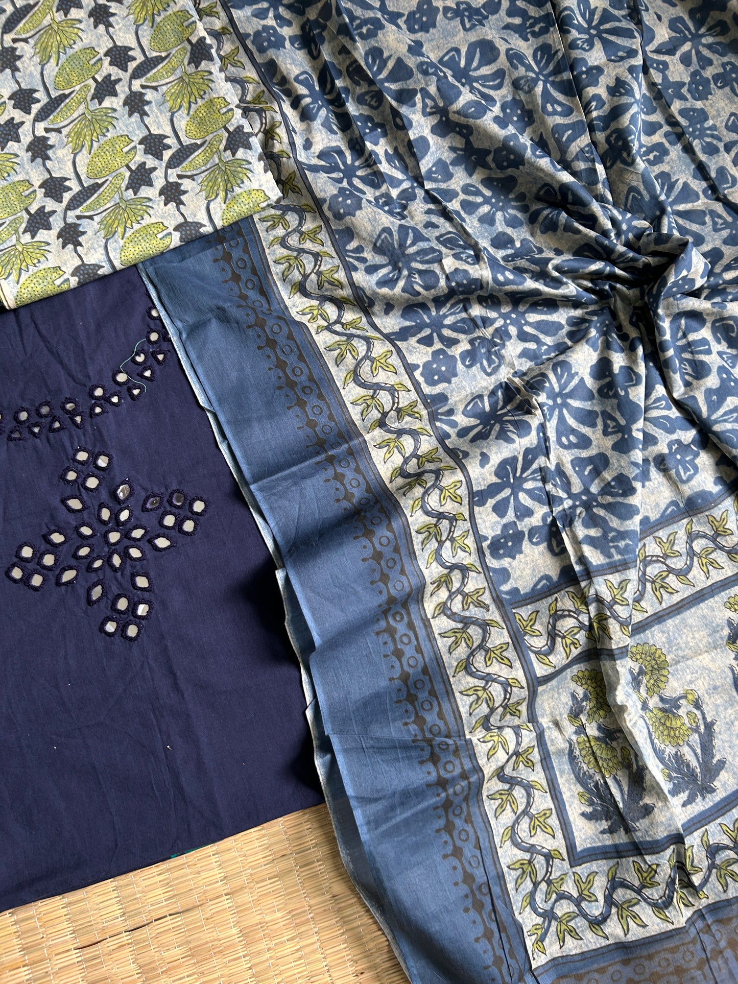 Cotton Mirror Work Dress Material
