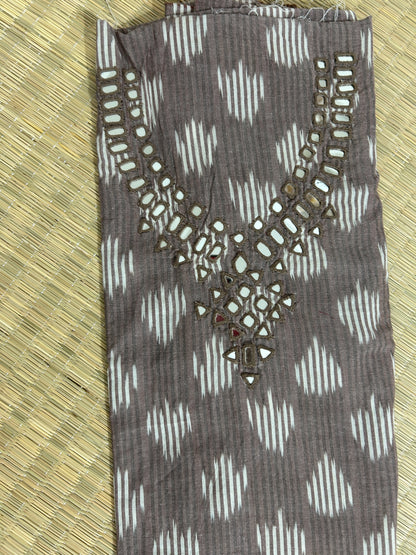 Peach Mirror Work Ikat Cotton Unstitched Kurti