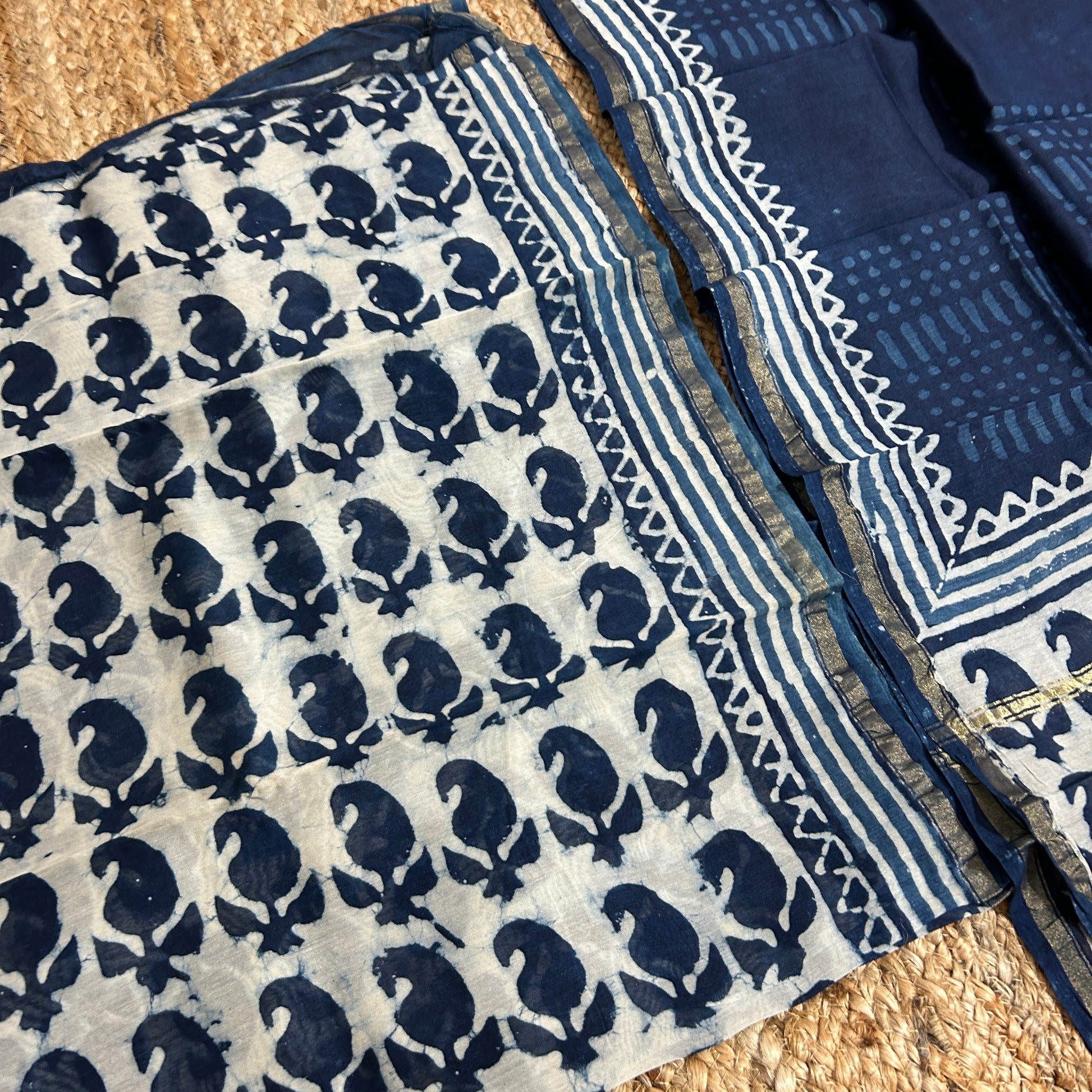 Hand Block Print Chanderi Silk Cotton 2 pc Dress Material