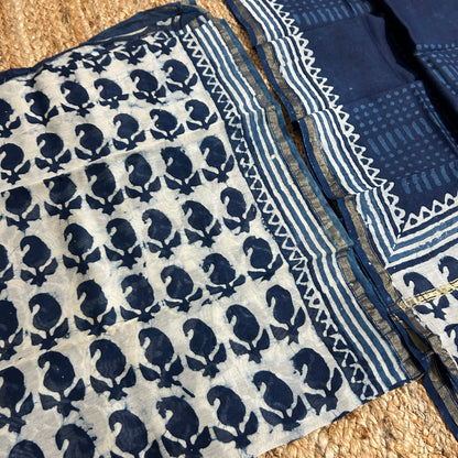 Hand Block Print Chanderi Silk Cotton 2 pc Dress Material