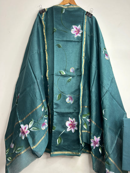 Hand Painted Chanderi Silk Cotton Dress Material