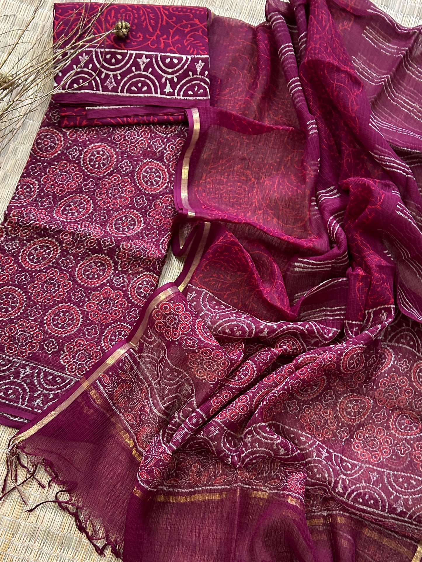 Ajrakh Print Hand BlockPrint Kota Doriya Dress Material