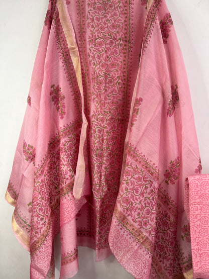 Hand BlockPrinted Maheshwari Silk Dress Material with Shantoon Bottom