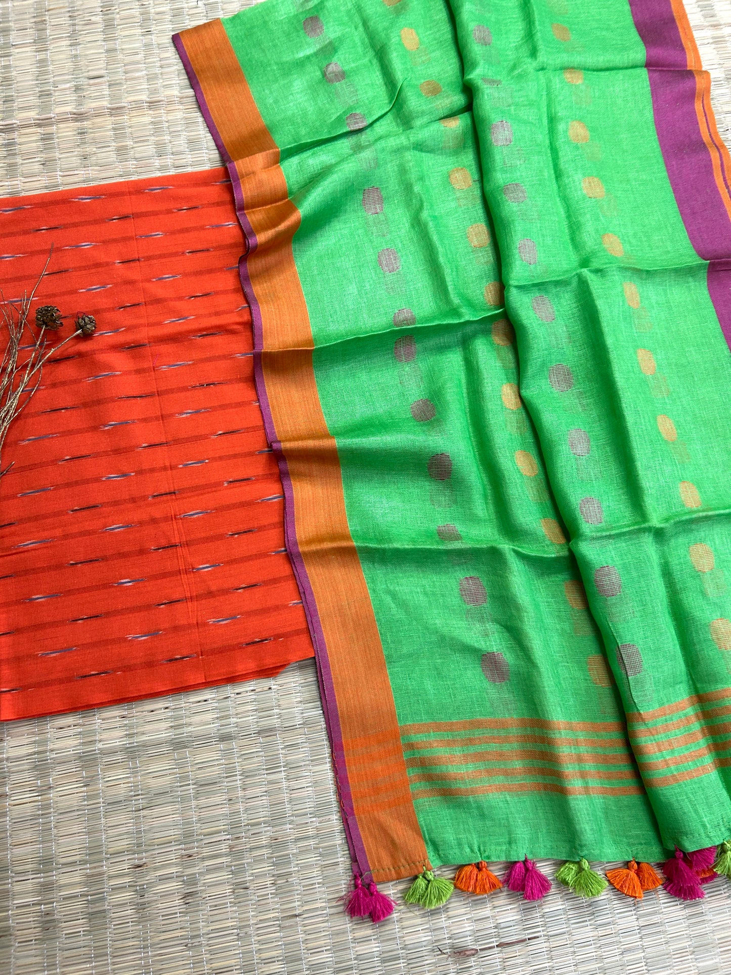 Ikat Linen Top Dupatta Set