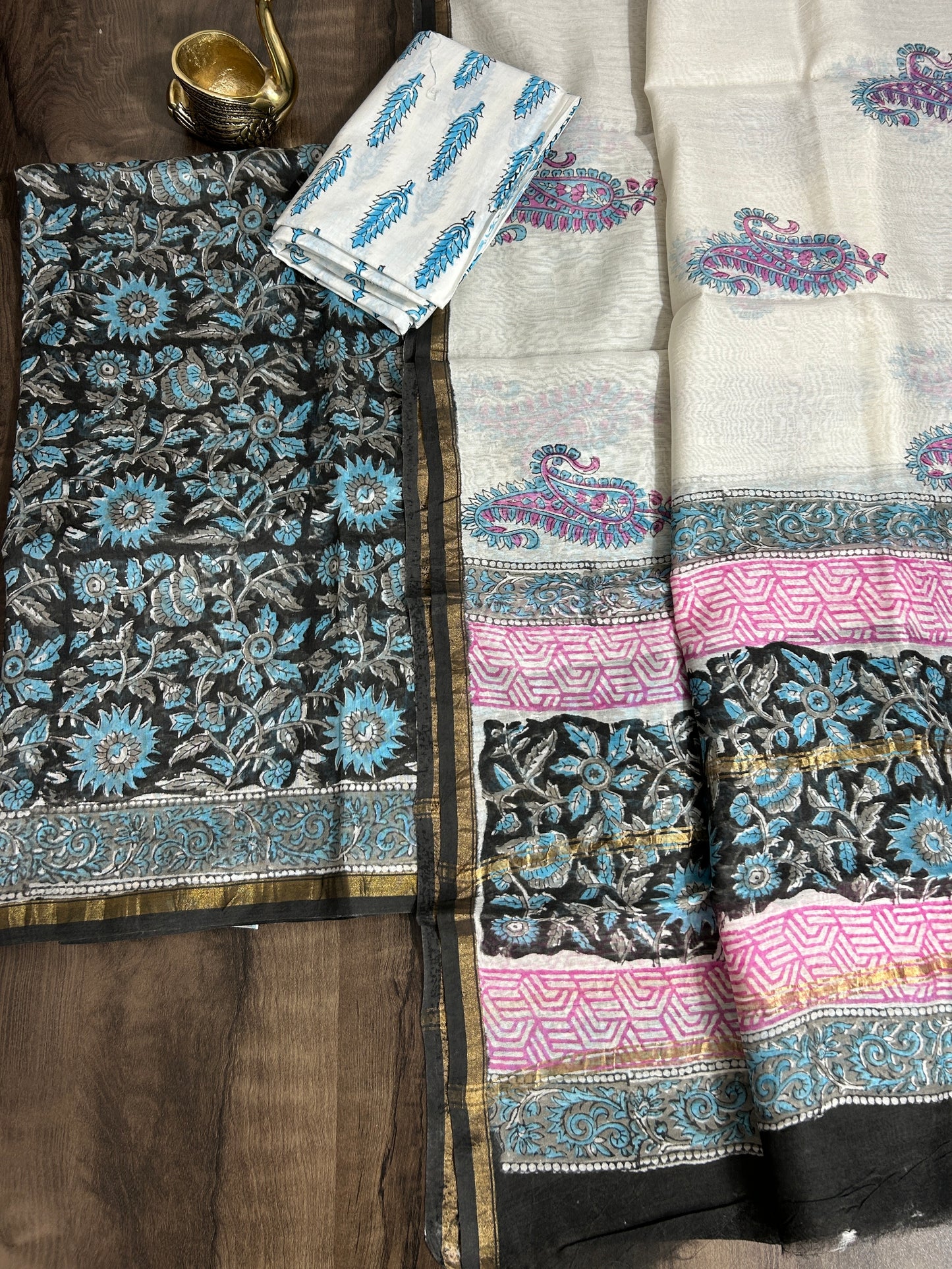 Hand BlockPrint Chanderi Silk Cotton Dress Material