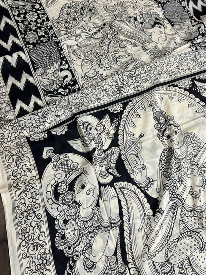 Kalamkari Hand Painted Malmal Cotton Saree with Blouse