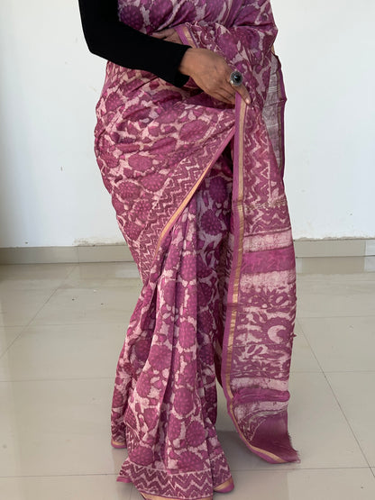 Hand BlockPrinted Chanderi Silk Cotton Saree *