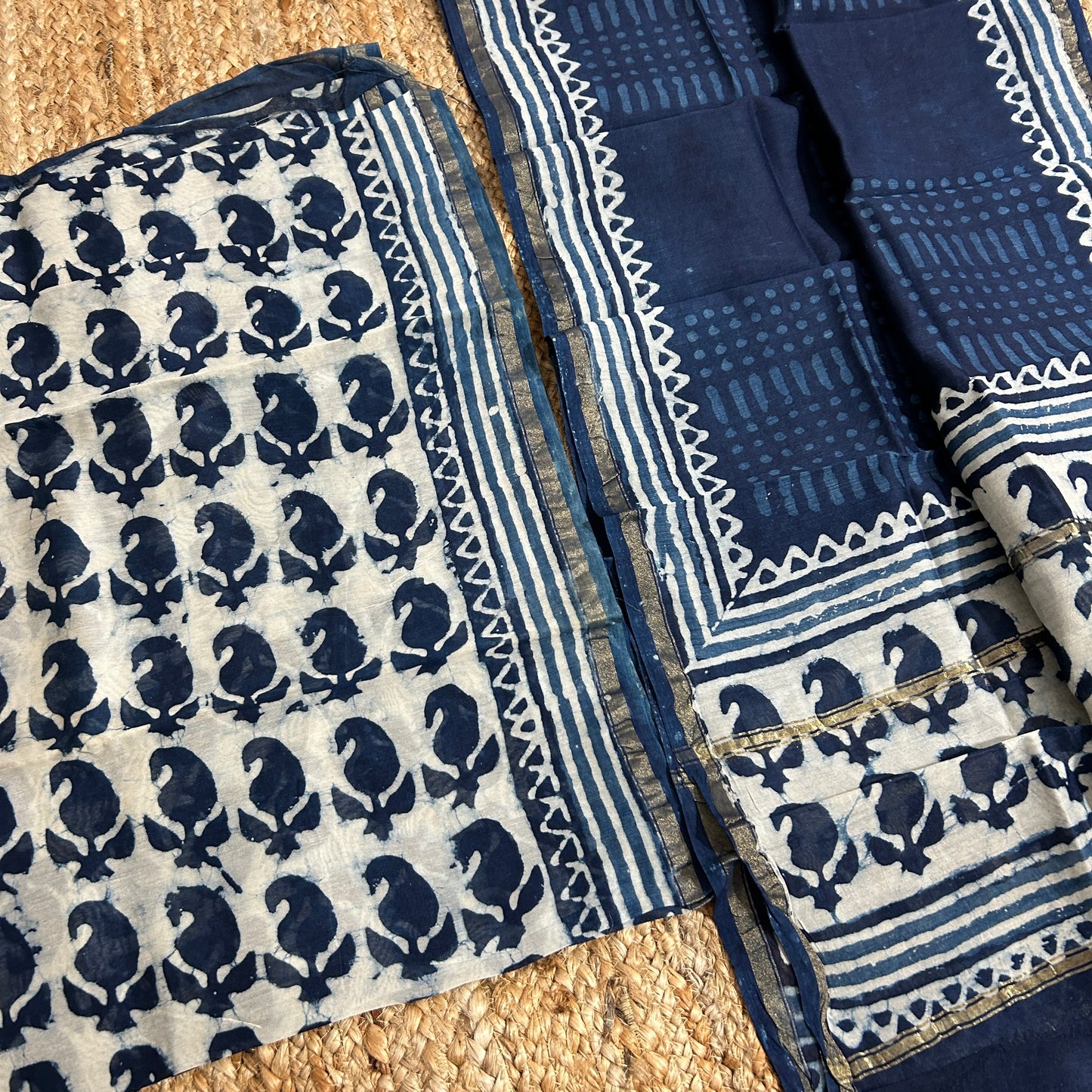 Hand Block Print Chanderi Silk Cotton 2 pc Dress Material