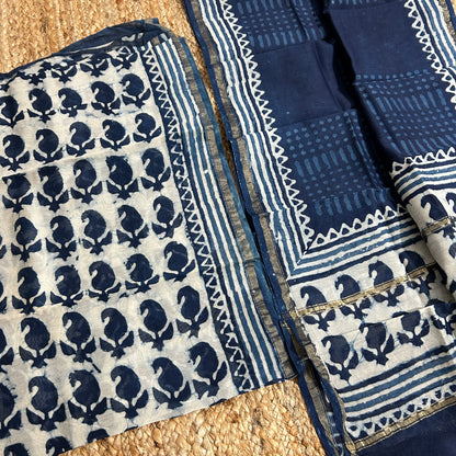 Hand Block Print Chanderi Silk Cotton 2 pc Dress Material