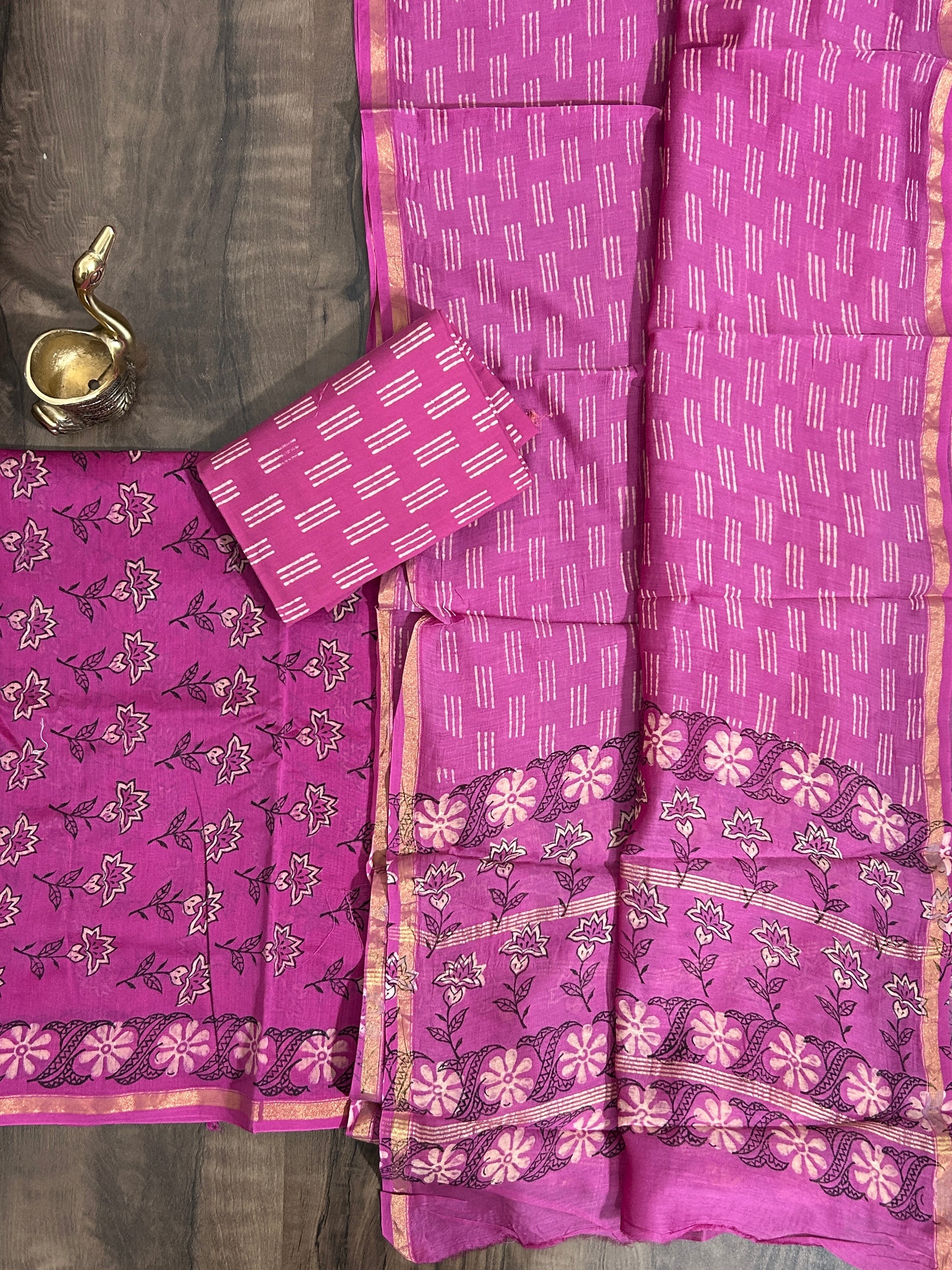 Hand Painted Chanderi Silk Cotton Dress Material