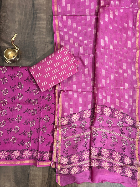 Hand Painted Chanderi Silk Cotton Dress Material