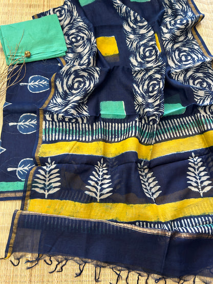 Hand BlockPrint Chanderi Silk Cotton Dress Material with Shantoon bottom