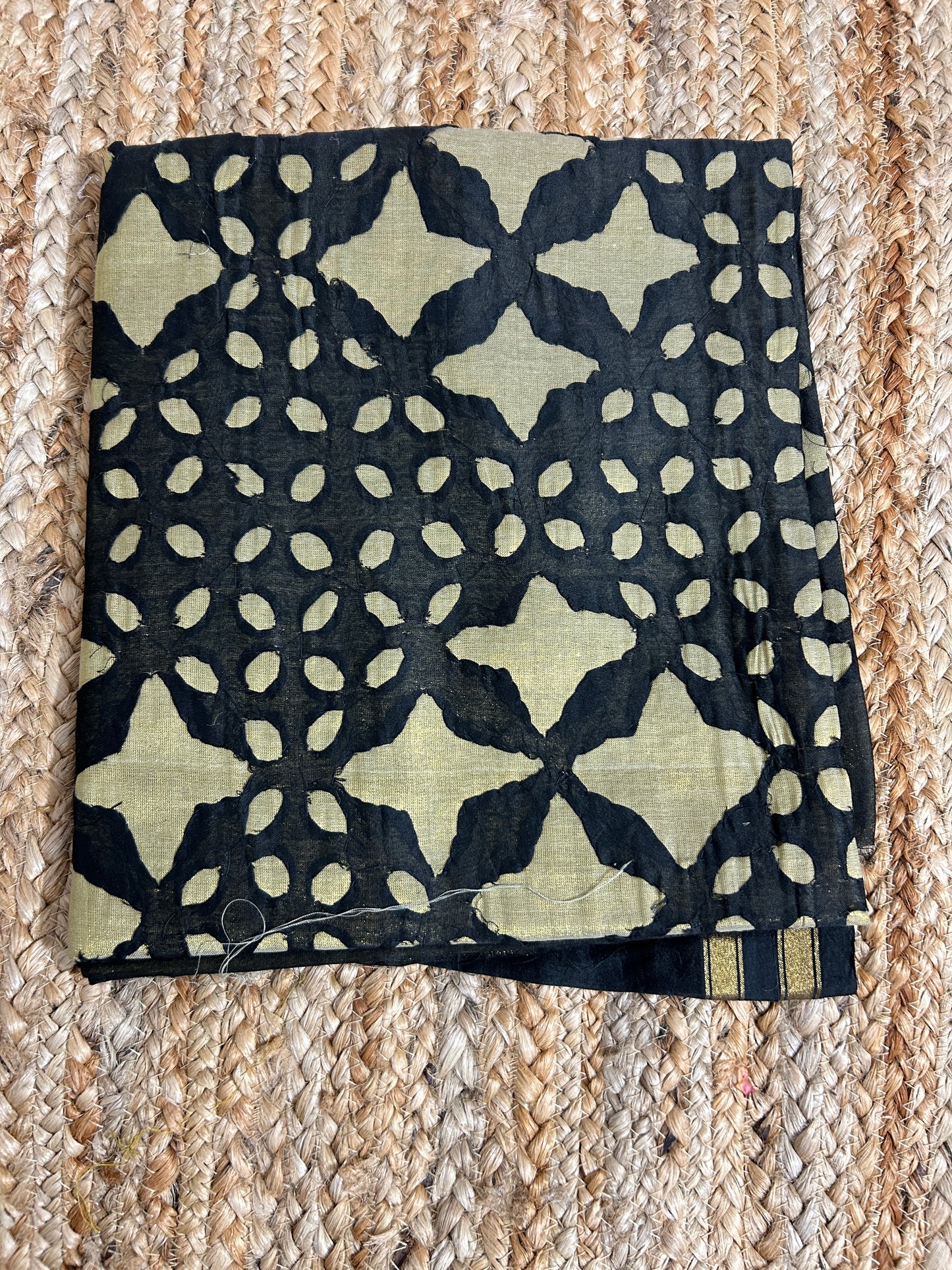 Black Appliqué Work Chanderi Silk Kurti Fabric