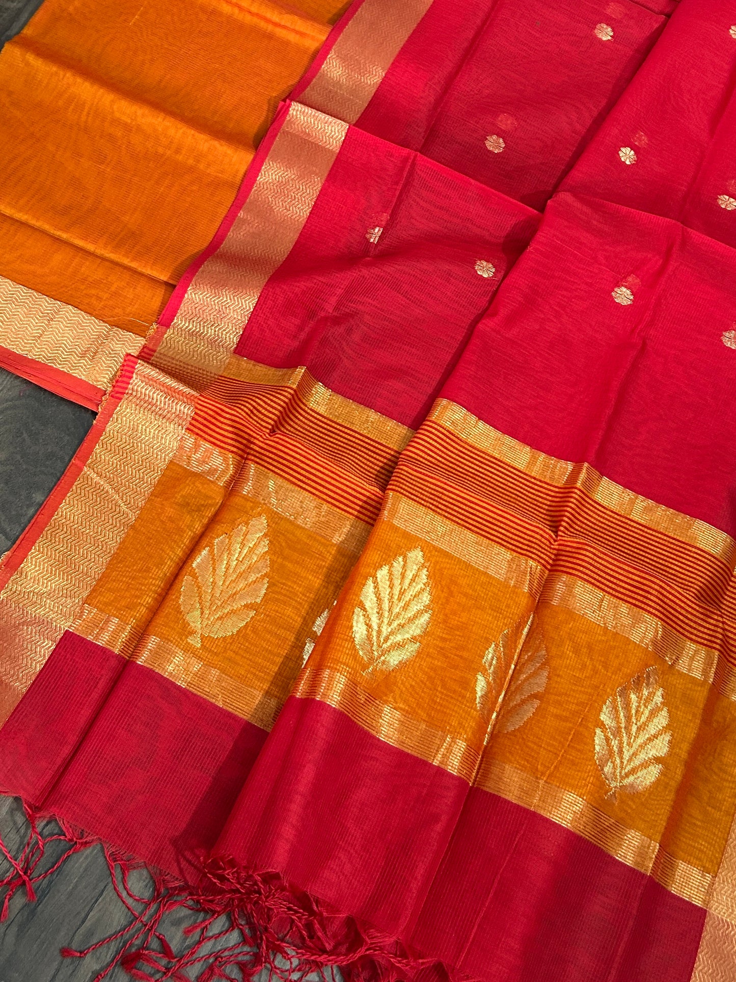 Orange Red Maheshwari Silk Dress Material